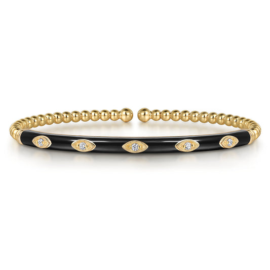 14K Yellow Gold Bujukan Beads and Diamond Split Bangle with Black Enamel — Gabriel & Co. BG4971E8Y45JJ