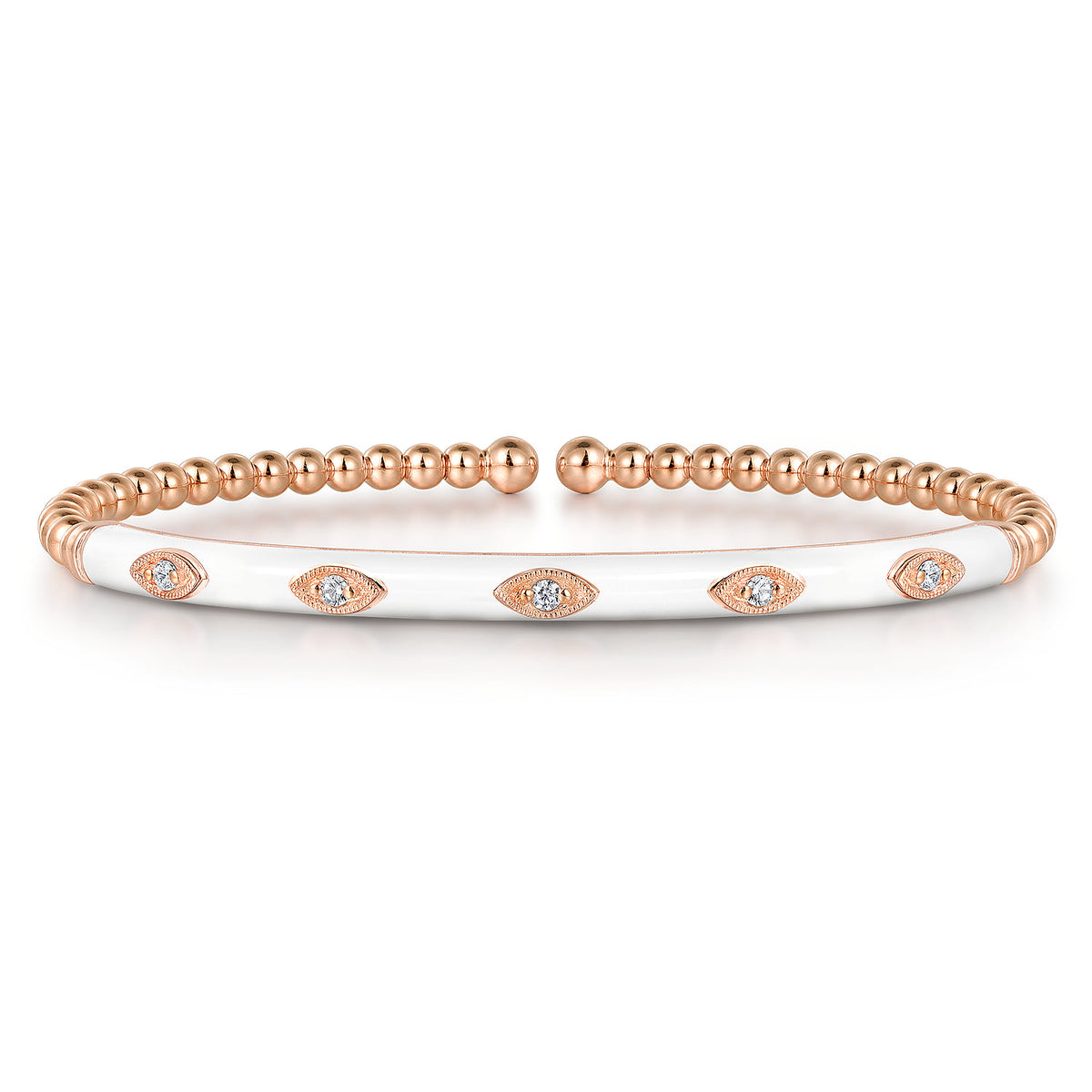 14K Rose Gold Bujukan Beads and Diamond Split Bangle with White Enamel — Gabriel & Co. BG4971E9K45JJ