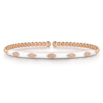 14K Rose Gold Bujukan Beads and Diamond Split Bangle with White Enamel — Gabriel & Co. BG4971E9K45JJ