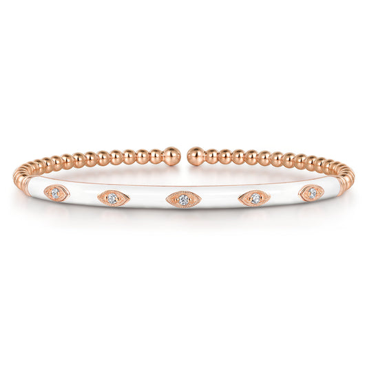 14K Rose Gold Bujukan Beads and Diamond Split Bangle with White Enamel — Gabriel & Co. BG4971E9K45JJ