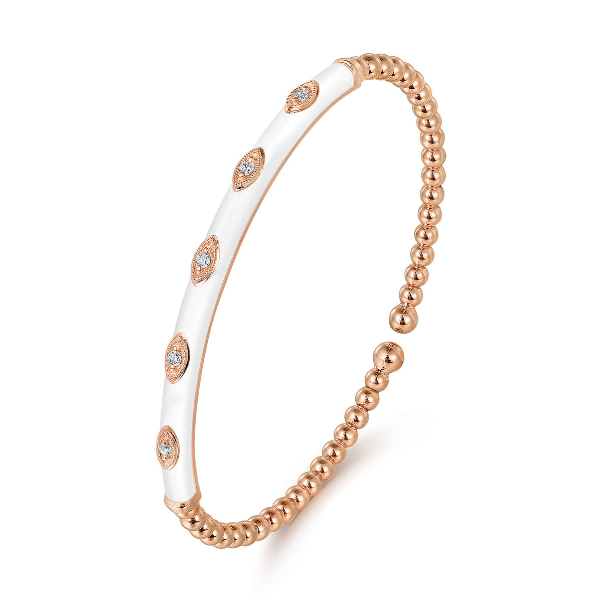14K Rose Gold Bujukan Beads and Diamond Split Bangle with White Enamel — Gabriel & Co. BG4971E9K45JJ