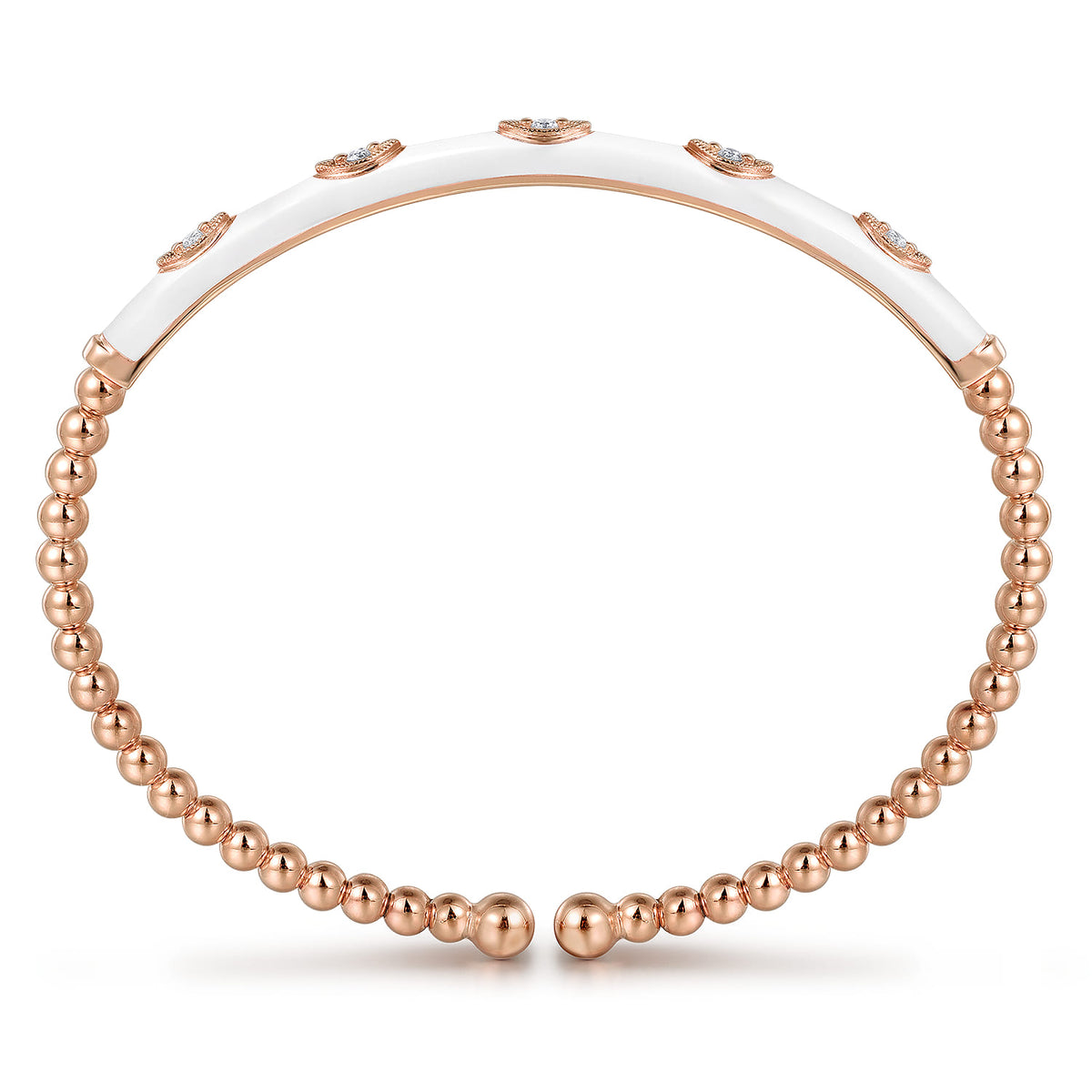 14K Rose Gold Bujukan Beads and Diamond Split Bangle with White Enamel — Gabriel & Co. BG4971E9K45JJ