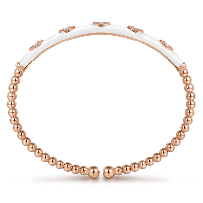 14K Rose Gold Bujukan Beads and Diamond Split Bangle with White Enamel — Gabriel & Co. BG4971E9K45JJ