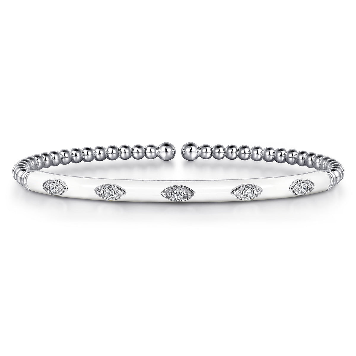 14K White Gold Bujukan Beads and Diamond Split Bangle with White Enamel — Gabriel & Co. BG4971E9W45JJ