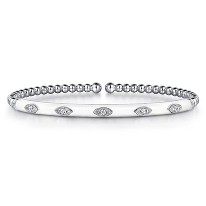 14K White Gold Bujukan Beads and Diamond Split Bangle with White Enamel — Gabriel & Co. BG4971E9W45JJ