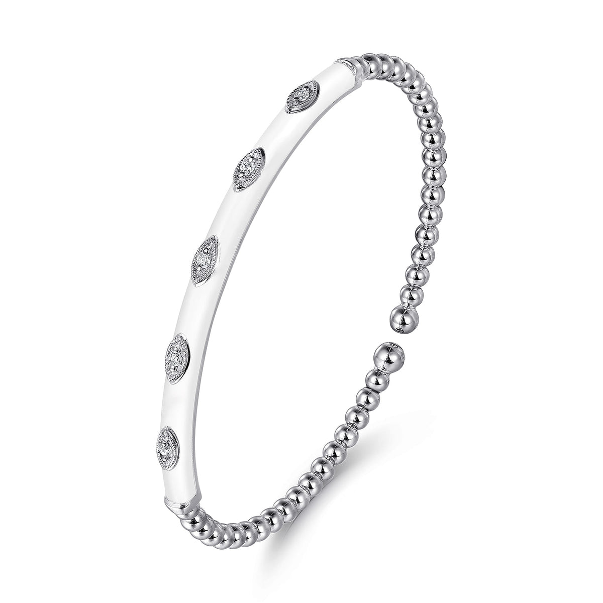 14K White Gold Bujukan Beads and Diamond Split Bangle with White Enamel — Gabriel & Co. BG4971E9W45JJ