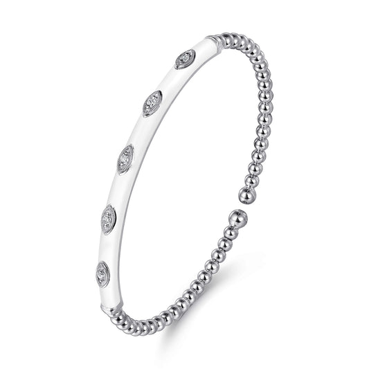 14K White Gold Bujukan Beads and Diamond Split Bangle with White Enamel — Gabriel & Co. BG4971E9W45JJ