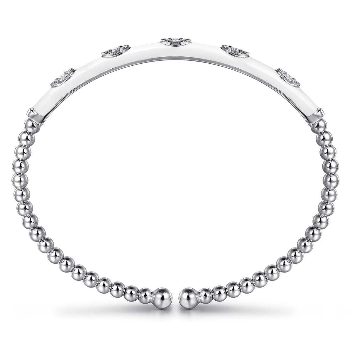 14K White Gold Bujukan Beads and Diamond Split Bangle with White Enamel — Gabriel & Co. BG4971E9W45JJ