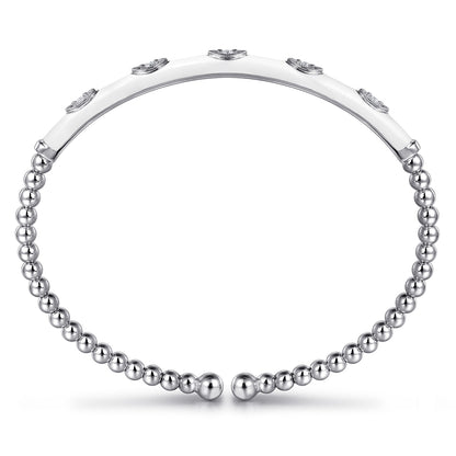 14K White Gold Bujukan Beads and Diamond Split Bangle with White Enamel — Gabriel & Co. BG4971E9W45JJ