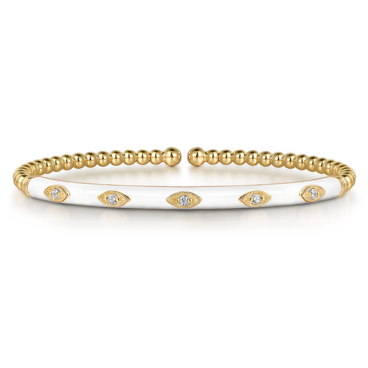 14K Yellow Gold Bujukan Beads and Diamond Split Bangle with White Enamel — Gabriel & Co. BG4971E9Y45JJ
