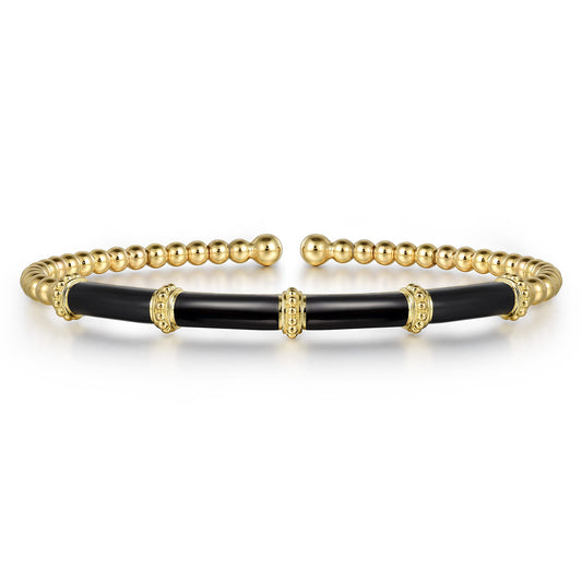 14K Yellow Gold Bujukan and Bar Split Bangle with Black Enamel — Gabriel & Co. BG4972E86Y4JJJ