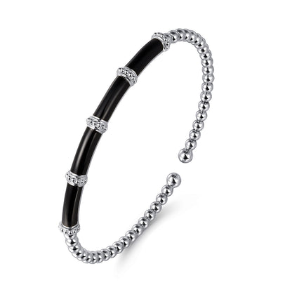 14K White Gold Bujukan and Bar Split Bangle with Black Enamel — Gabriel & Co. BG4972E8W4JJJ