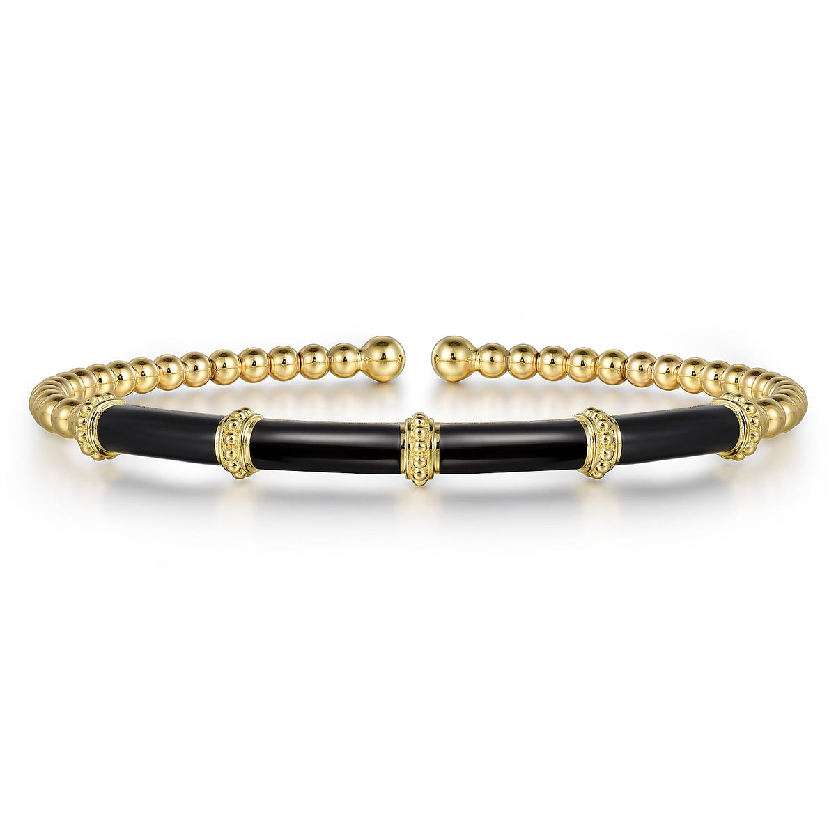 Beaded Bangle Bracelet Cuff 14K Yellow Gold Black Enamel Bujukan — Gabriel & Co. BG4972E8Y4JJJ