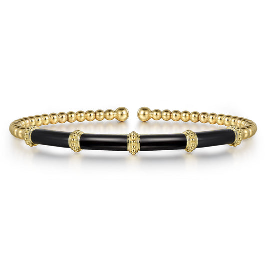 Beaded Bangle Bracelet Cuff 14K Yellow Gold Black Enamel Bujukan — Gabriel & Co. BG4972E8Y4JJJ