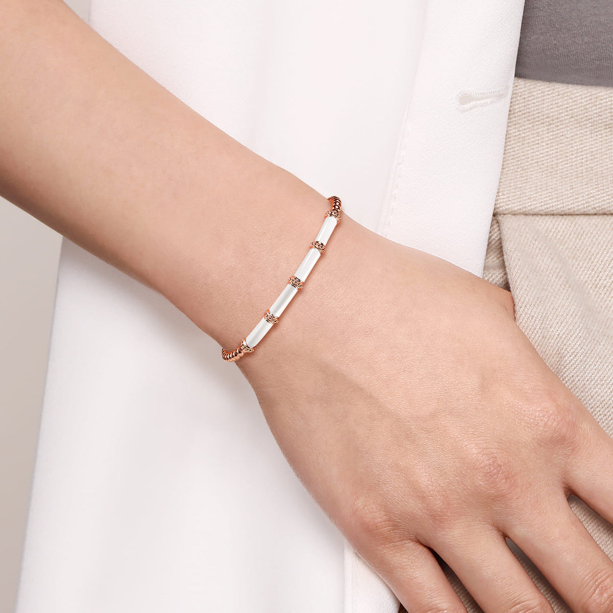 14K Rose Gold Bujukan and Bar Split Bangle with White Enamel — Gabriel & Co. BG4972E9K4JJJ