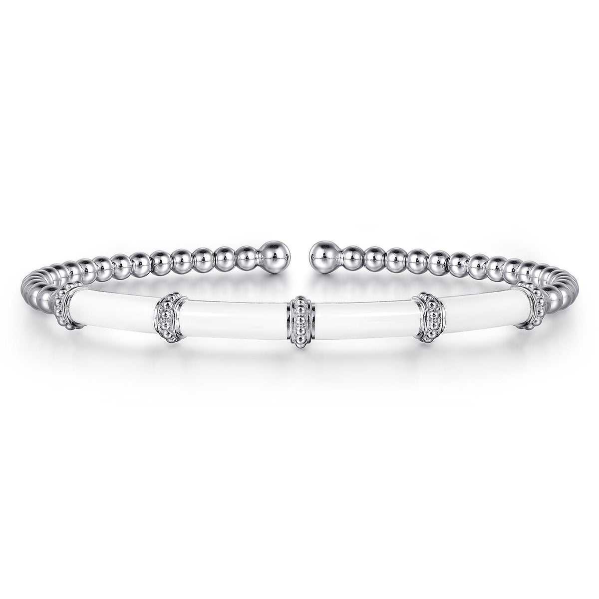 14K White Gold Bujukan and Bar Split Bangle with White Enamel — Gabriel & Co. BG4972E9W4JJJ