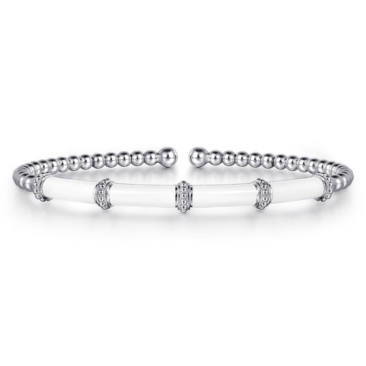 14K White Gold Bujukan and Bar Split Bangle with White Enamel — Gabriel & Co. BG4972E9W4JJJ