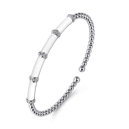 14K White Gold Bujukan and Bar Split Bangle with White Enamel — Gabriel & Co. BG4972E9W4JJJ