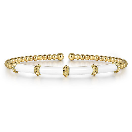 14K Yellow Gold Bujukan and Bar Split Bangle with White Enamel — Gabriel & Co. BG4972E9Y4JJJ