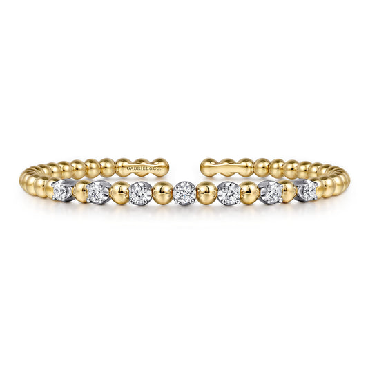14K White and Yellow Gold Diamond Bujukan Beads Split Bangle — Gabriel & Co. BG4973-62M45JJ