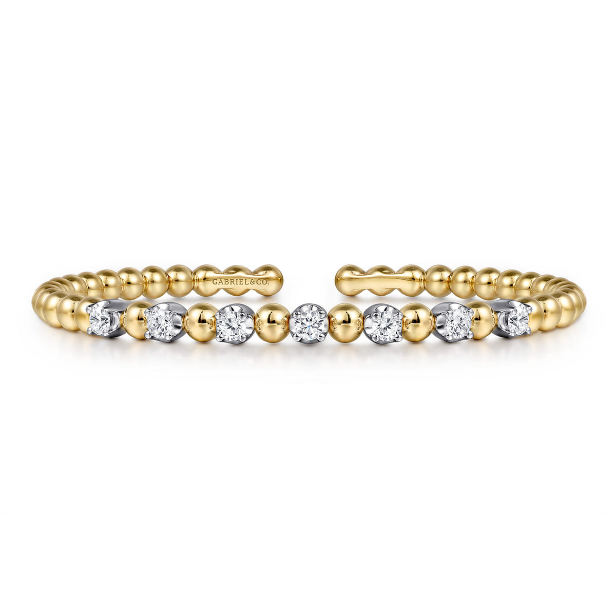 14K White and Yellow Gold Diamond Bujukan Beads Split Bangle — Gabriel & Co. BG4973-6M45JJ