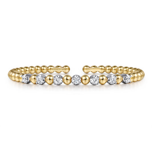 14K White and Yellow Gold Diamond Bujukan Beads Split Bangle — Gabriel & Co. BG4973-6M45JJ