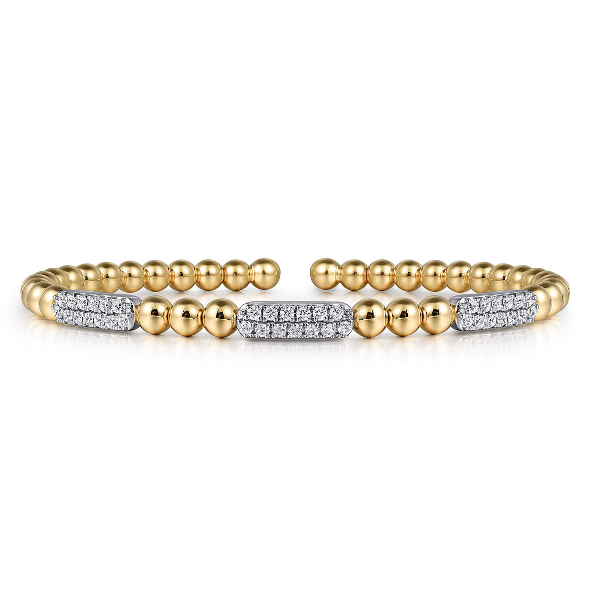 14K White & Yellow Gold Beaded Diamond Cuff Bangle Bracelet, 0.5ct-Bujukan — Gabriel & Co. BG4974-62M45JJ