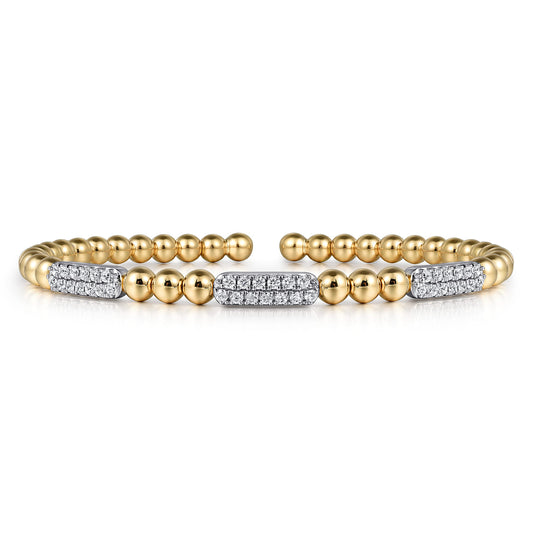 14K White & Yellow Gold Beaded Diamond Cuff Bangle Bracelet, 0.5ct-Bujukan — Gabriel & Co. BG4974-62M45JJ
