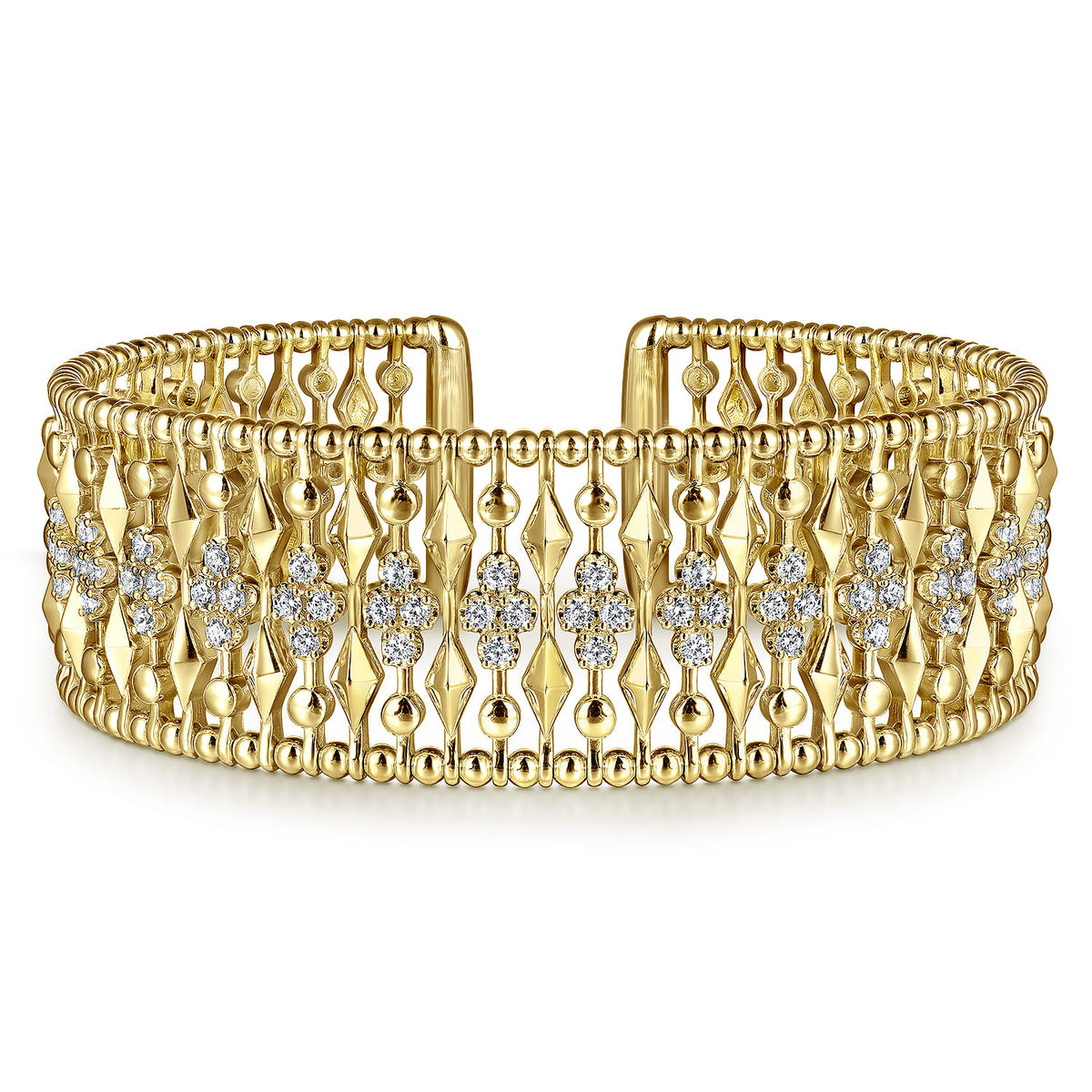 14K Yellow Gold Diamond and Bujukan Beads Cuff Bangle Bracelet — Gabriel & Co. BG5017-62Y45JJ