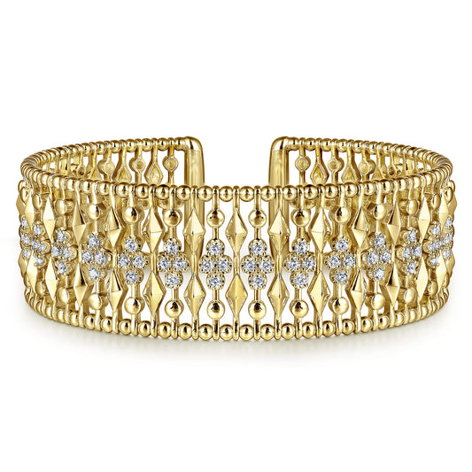14K Yellow Gold Diamond and Bujukan Beads Cuff Bangle Bracelet — Gabriel & Co. BG5017-62Y45JJ