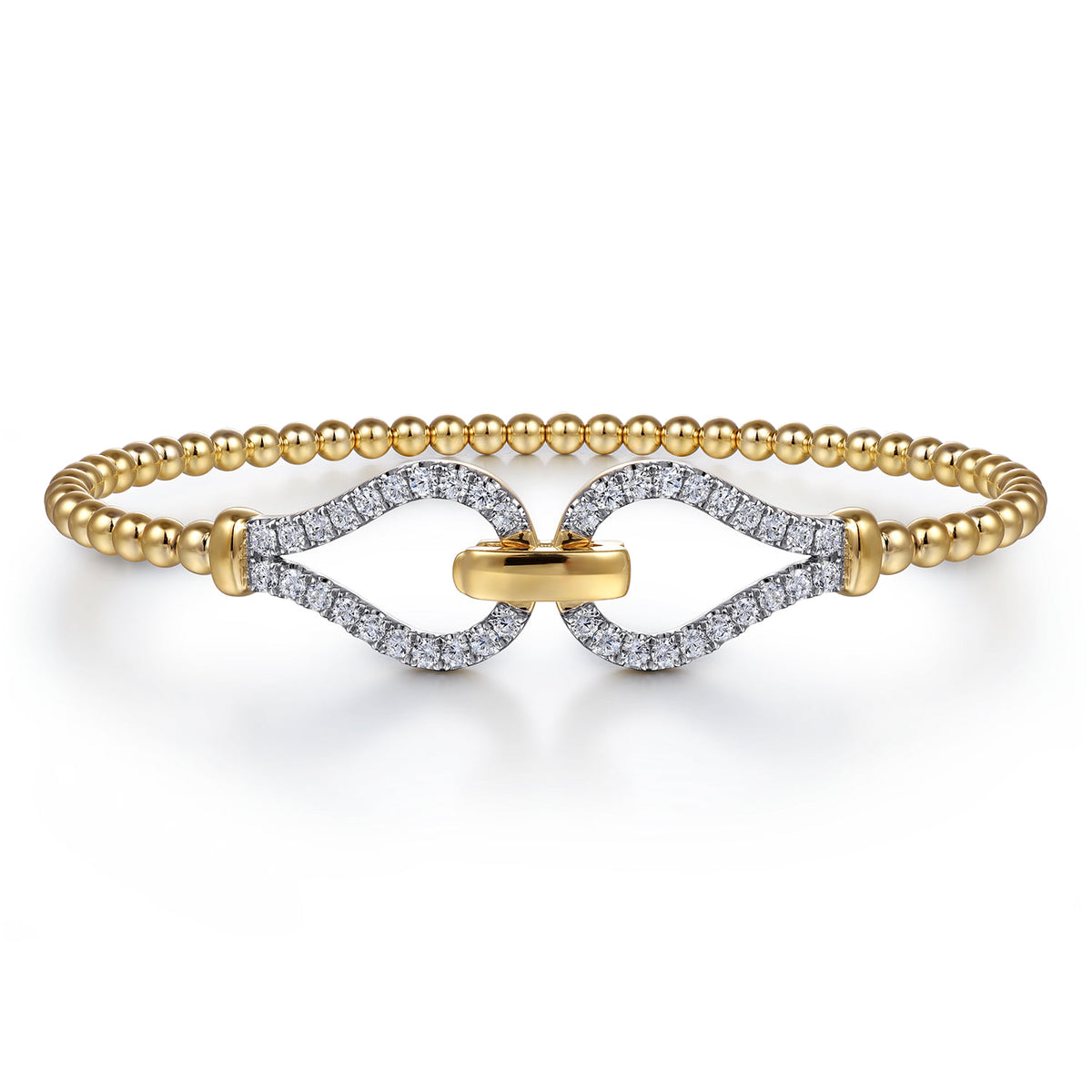 14K Yellow Gold Beaded Diamond Closed Stirrup Bangle Bracelet-Bujukan — Gabriel & Co. BG5051-62Y45JJ