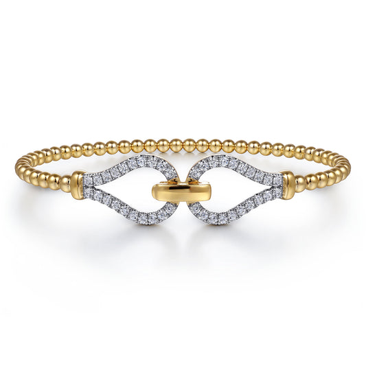 14K Yellow Gold Beaded Diamond Closed Stirrup Bangle Bracelet-Bujukan — Gabriel & Co. BG5051-62Y45JJ