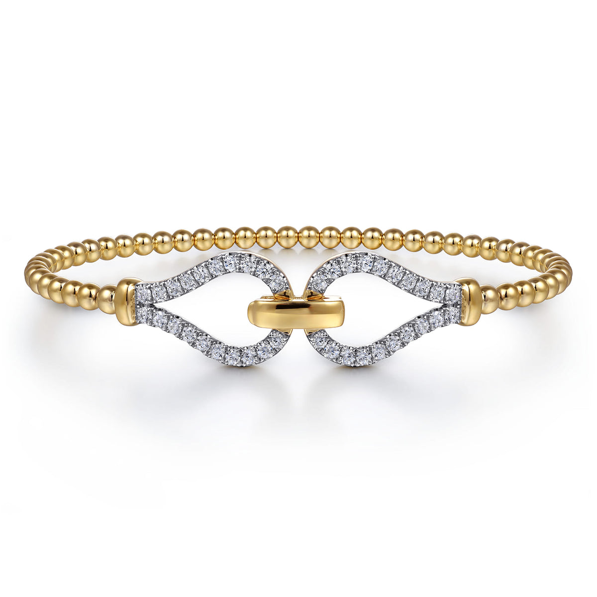 14K Yellow Gold Beaded Diamond Closed Stirrup Bangle Bracelet-Bujukan — Gabriel & Co. BG5051-6Y45JJ