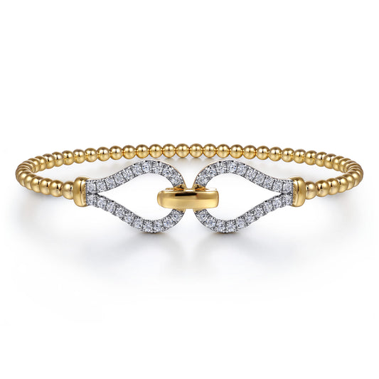 14K Yellow Gold Beaded Diamond Closed Stirrup Bangle Bracelet-Bujukan — Gabriel & Co. BG5051-6Y45JJ