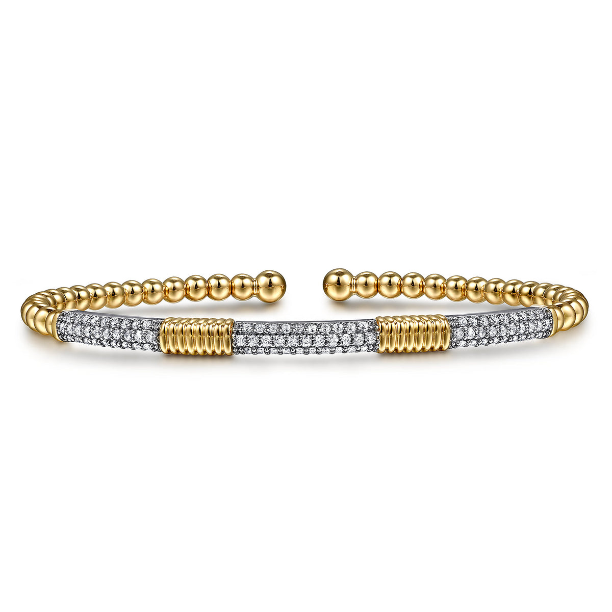 Beaded Bangle Bracelet Cuff 14K White and Yellow Gold Diamond 0.5ct Bujukan — Gabriel & Co. BG5053-62M45JJ