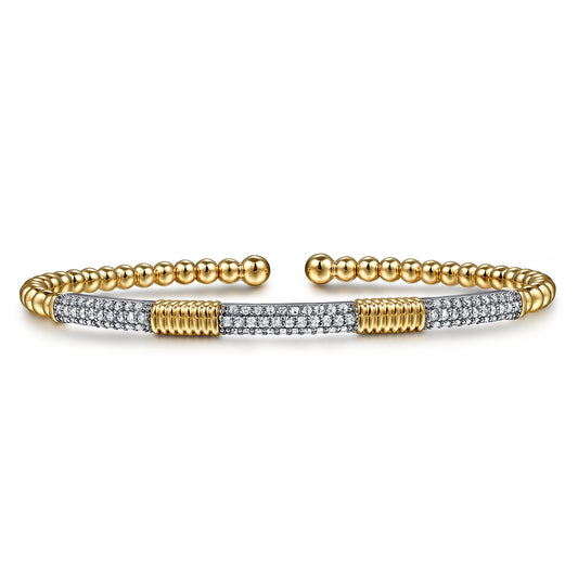 Beaded Bangle Bracelet Cuff 14K White and Yellow Gold Diamond 0.5ct Bujukan — Gabriel & Co. BG5053-62M45JJ