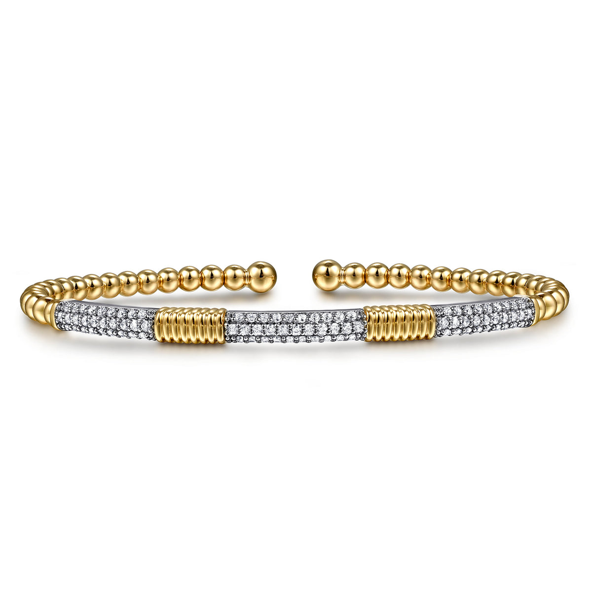 14K White &Yellow Gold Bujukan Beads and Diamond Station Split Bangle Bracelet — Gabriel & Co. BG5053-6M45JJ