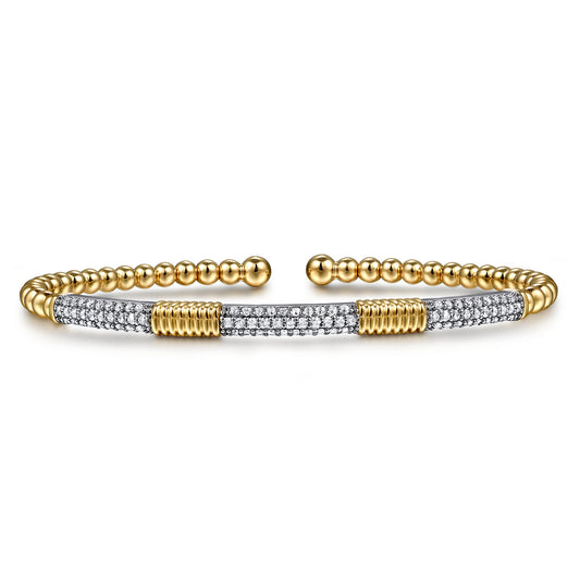 14K White &Yellow Gold Bujukan Beads and Diamond Station Split Bangle Bracelet — Gabriel & Co. BG5053-6M45JJ