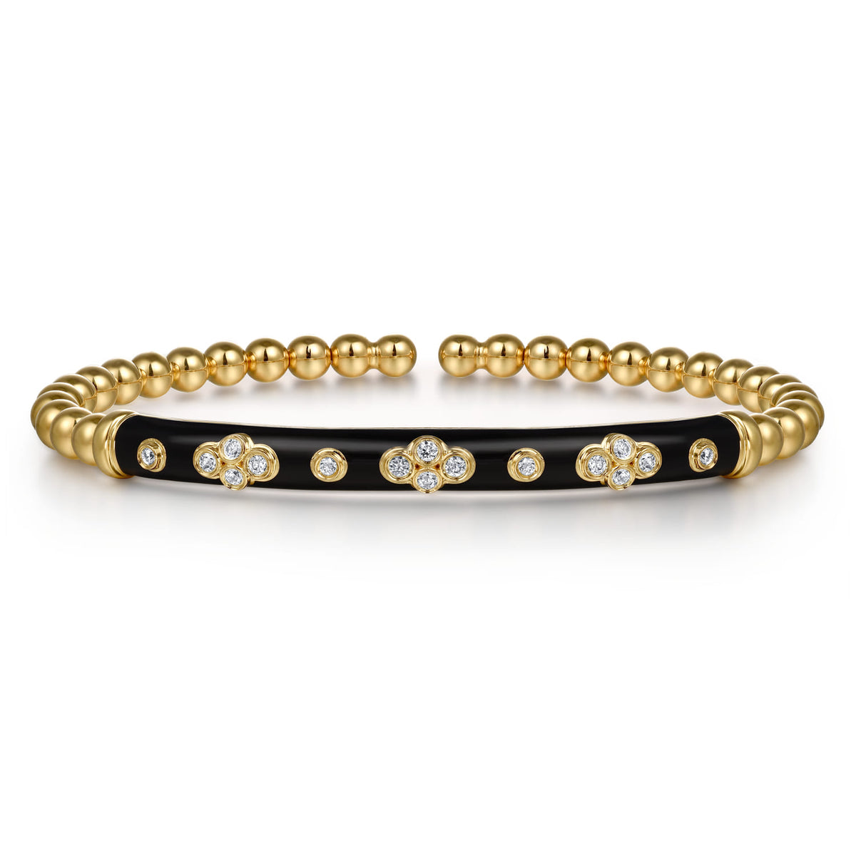 14K Yellow Gold Bujukan Beads and Diamond Split Bangle Bracelet with Black Enamel — Gabriel & Co. BG5054E8Y45JJ