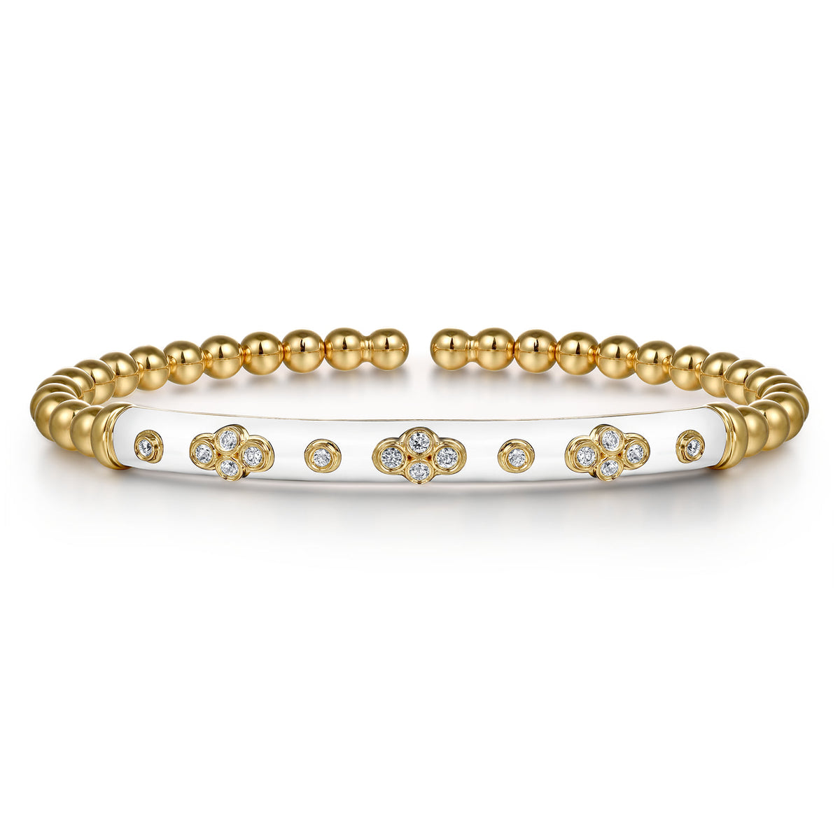 14K Yellow Gold Bujukan Beads and Diamond Split Bangle Bracelet with White Enamel — Gabriel & Co. BG5054E9Y45JJ