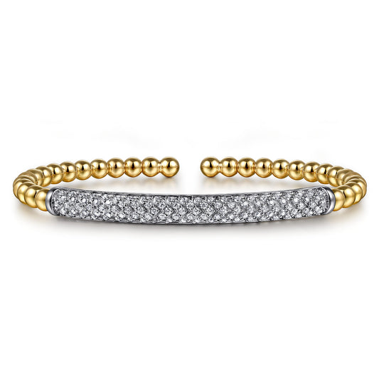 14K White & Yellow Gold Bujukan Beads and Diamond Split Bangle Bracelet — Gabriel & Co. BG5057-62M45JJ