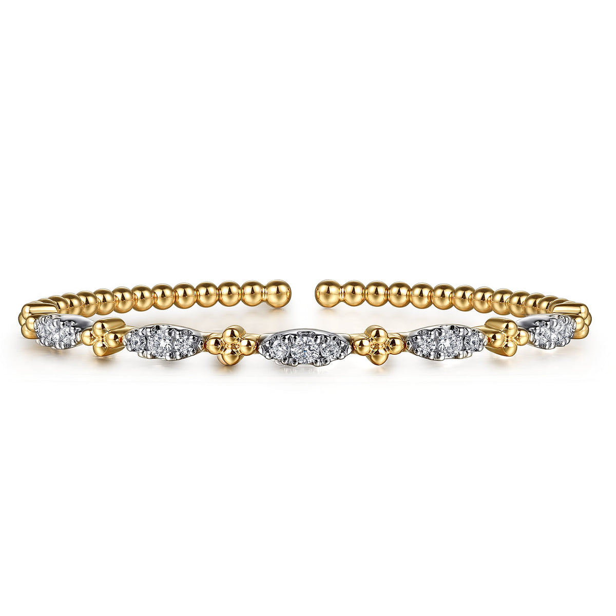 Beaded Bangle Bracelet Cuff 14K White and Yellow Gold Diamond 0.75ct Bujukan — Gabriel & Co. BG5058-62M45JJ