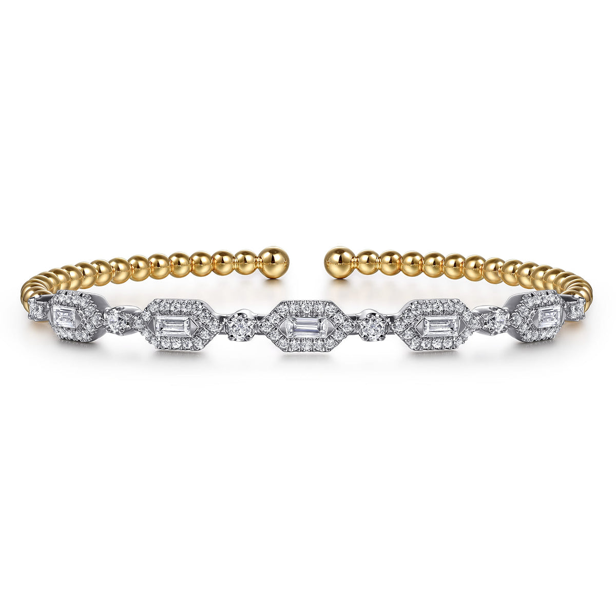 14K White & Yellow Gold Bujukan Beads and Diamonds Split Bangle Bracelet — Gabriel & Co. BG5059-62M44JJ