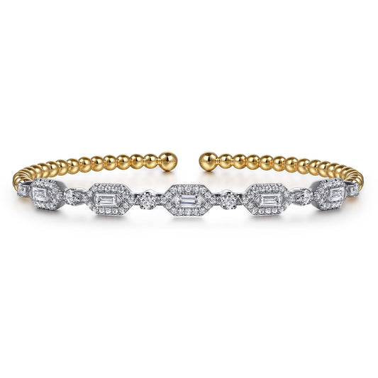 14K White & Yellow Gold Bujukan Beads and Diamonds Split Bangle Bracelet — Gabriel & Co. BG5059-62M44JJ