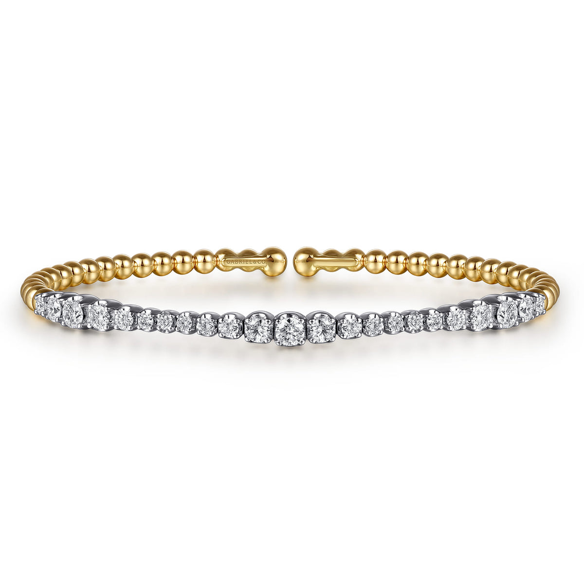 14K White & Yellow Gold Bujukan Beads and Graduating Diamond Split Bangle Bracelet — Gabriel & Co. BG5060-6M45JJ