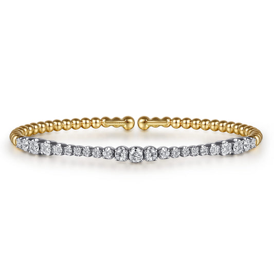 14K White & Yellow Gold Bujukan Beads and Graduating Diamond Split Bangle Bracelet — Gabriel & Co. BG5060-6M45JJ