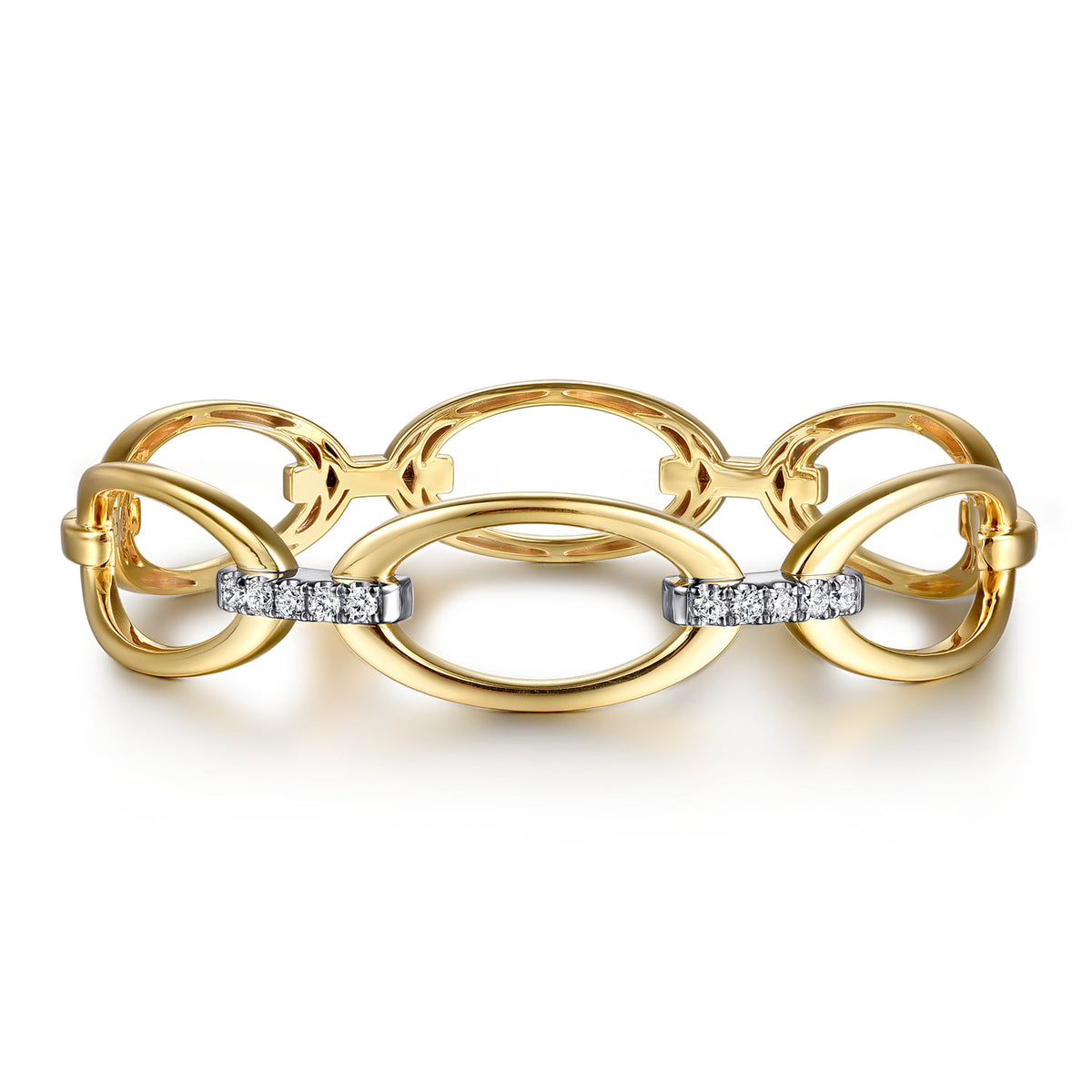 14K White & Yellow Gold Diamond Oval Link Bangle — Gabriel & Co. BG5071-62M45JJ