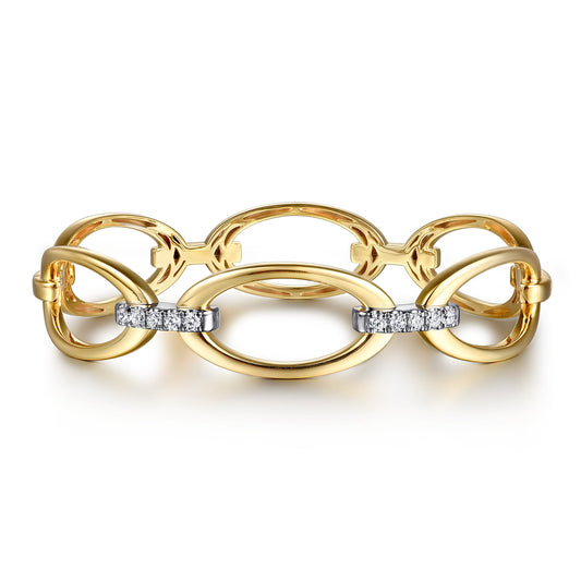 14K White & Yellow Gold Diamond Oval Link Bangle — Gabriel & Co. BG5071-62M45JJ