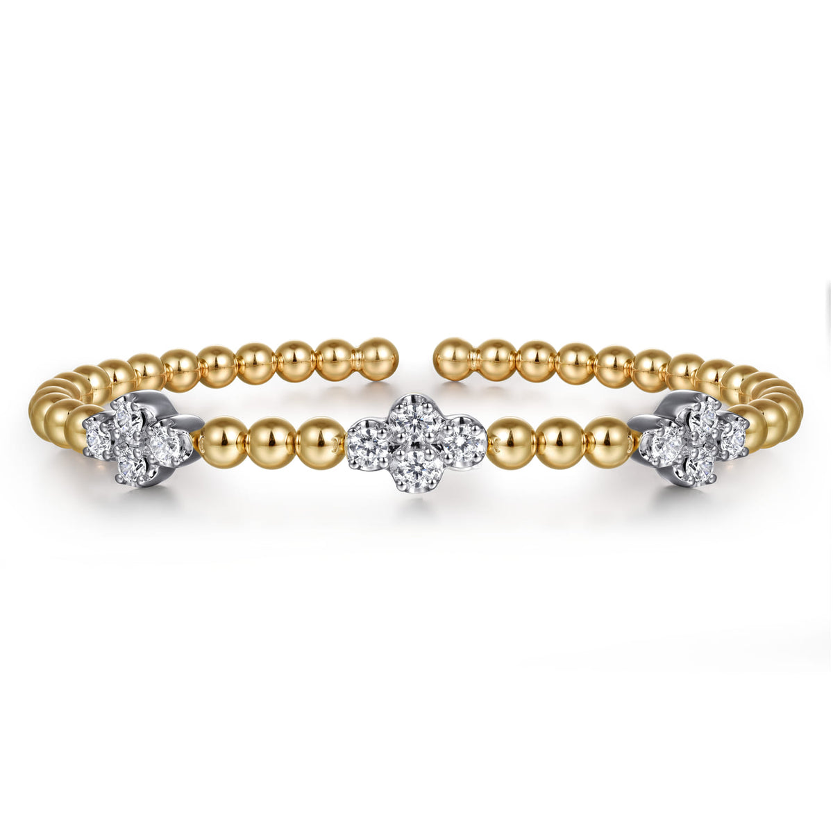 14K White & Yellow Gold Bujukan Diamond Clover Split Bangle Bracelet — Gabriel & Co. BG5075-62M45JJ