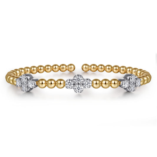 14K White & Yellow Gold Bujukan Diamond Clover Split Bangle Bracelet — Gabriel & Co. BG5075-62M45JJ